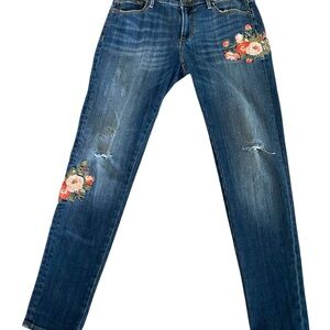 Driftwood Classic Fit Distressed Jeans with Floral Embroidery. 27x27. 5 Pocket